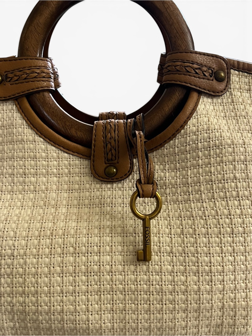 Vintage Fossil Y2K Woven Raffia Crossbody Satchel Bag - Picture 4 of 13